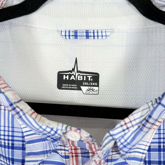 Habit Shirt Fishing Button Up Vented White w/ Red Blue Check UPF40 3XL Outdoors - Picture 3 of 7
